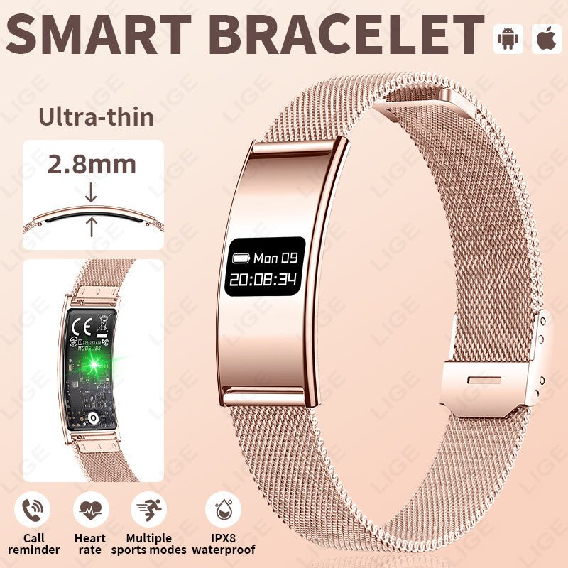 B8 Smart Bracelet, Ultra-Thin Sports Band with Heart Rate, Blood Oxygen, Sleep & Female Menstrual Cycle Health Monitoring