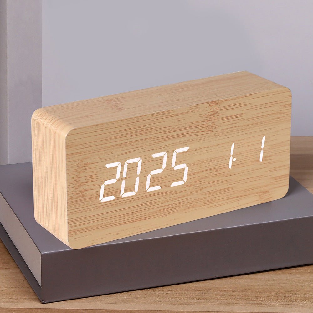 PVC Wooden Clock Multi-Function Alarm Clock LED Clock Thermometer Digital Clock Student Bedside Electronic Night Light Alarm