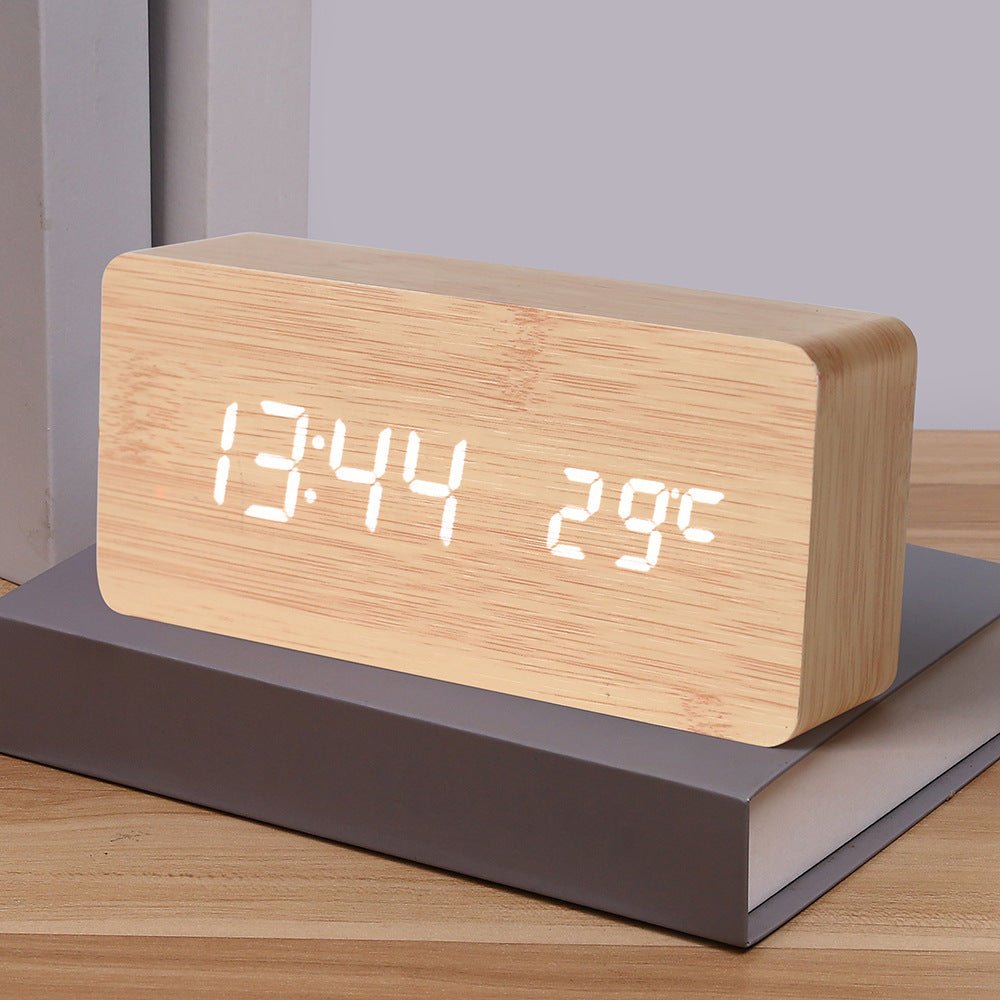 PVC Wooden Clock Multi-Function Alarm Clock LED Clock Thermometer Digital Clock Student Bedside Electronic Night Light Alarm