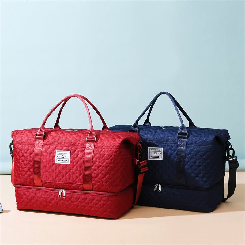 Checkered Dry-Wet Separation Sports Tote Bag Yoga Fitness Bag Large Capacity Shoe Compartment Travel Bag