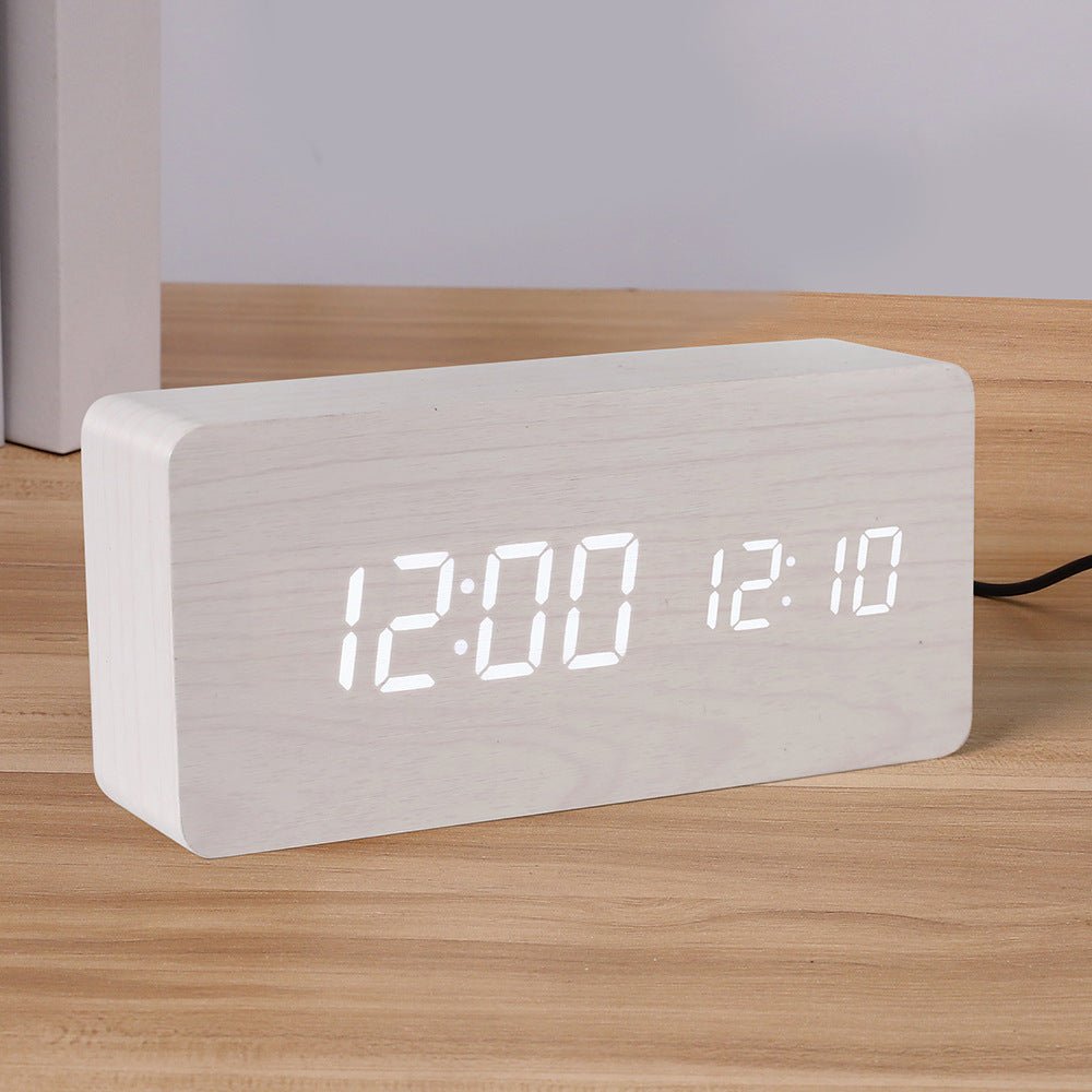 PVC Wooden Clock Multi-Function Alarm Clock LED Clock Thermometer Digital Clock Student Bedside Electronic Night Light Alarm